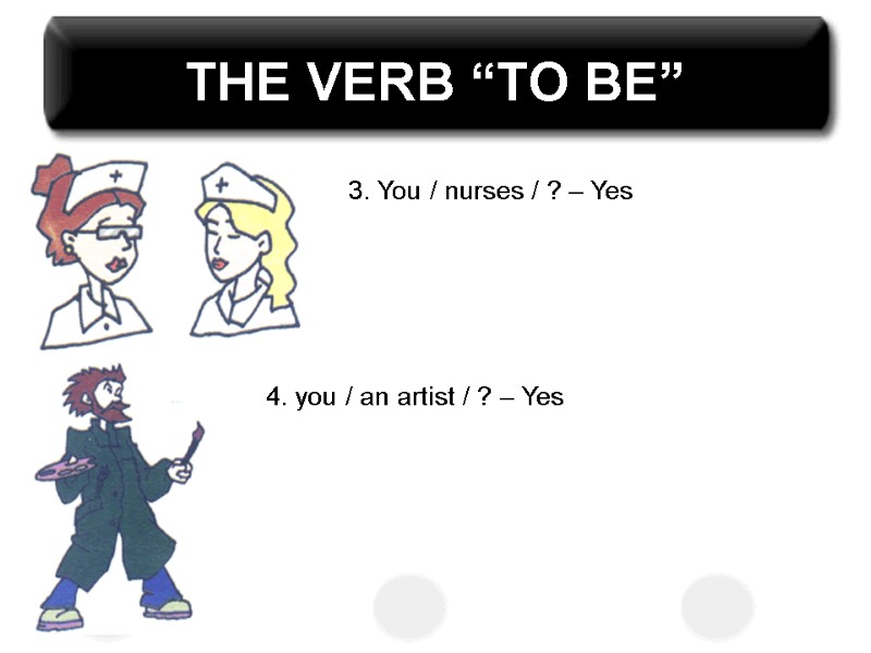THE VERB “TO BE” 3. You / nurses / ? – Yes  4.